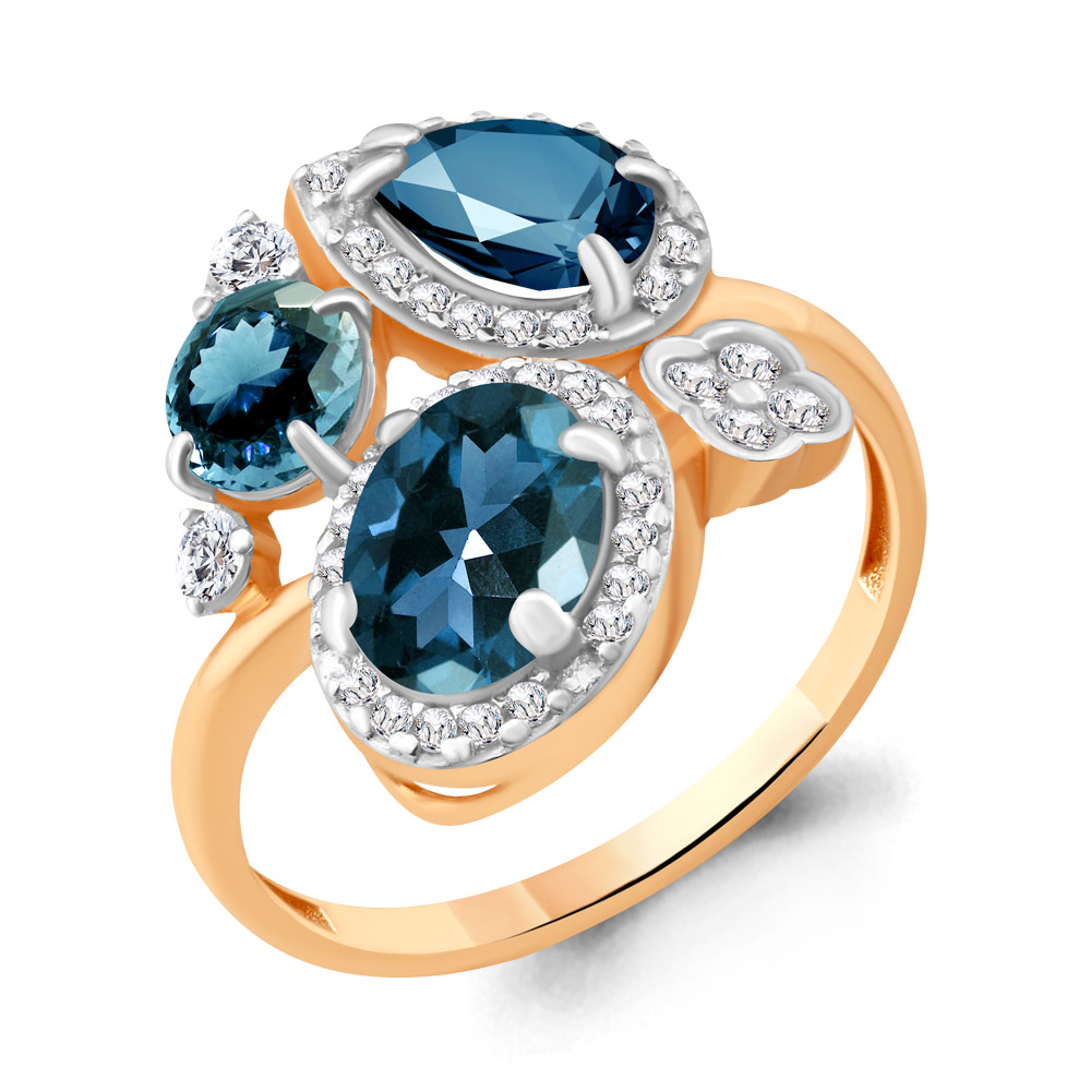 Inel din aur roșu cu pietre Cubic zirconia, Topaz London